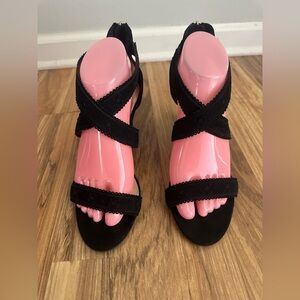 Liz Claiborne Cross Straps Stiletto Heel Sandals Black Size 8.5 W